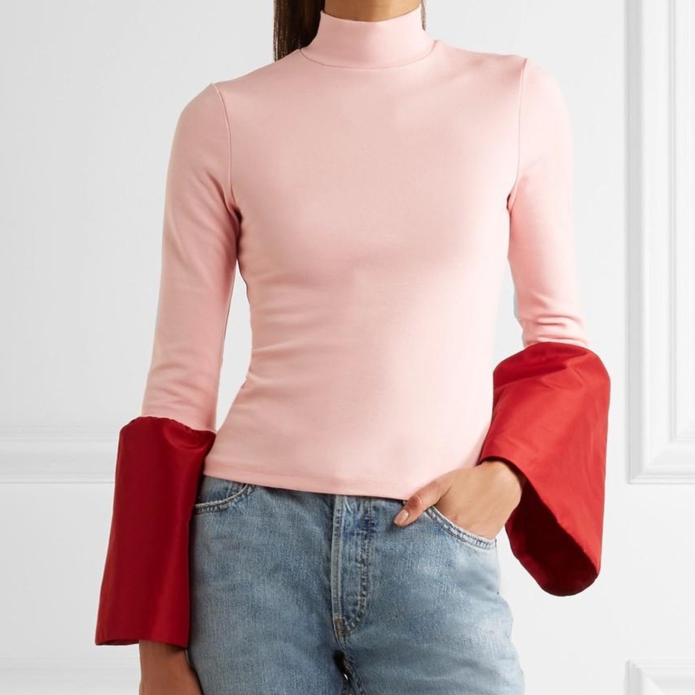 STAUD Kiku Taffeta-Trimmed Stretch-Ponte Turtleneck Top Small